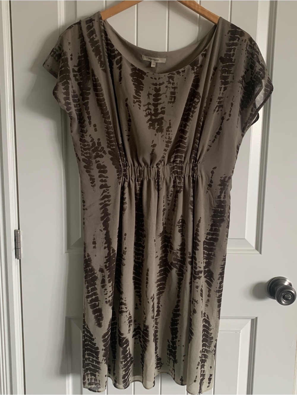 RW&CO. Taupe Midi Dress with Dark Brown Abstract Print large